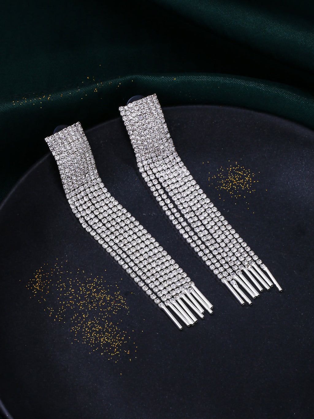 NVR Women Silver Toned Contemporary Ad Studded Drop Earrings - Distacart