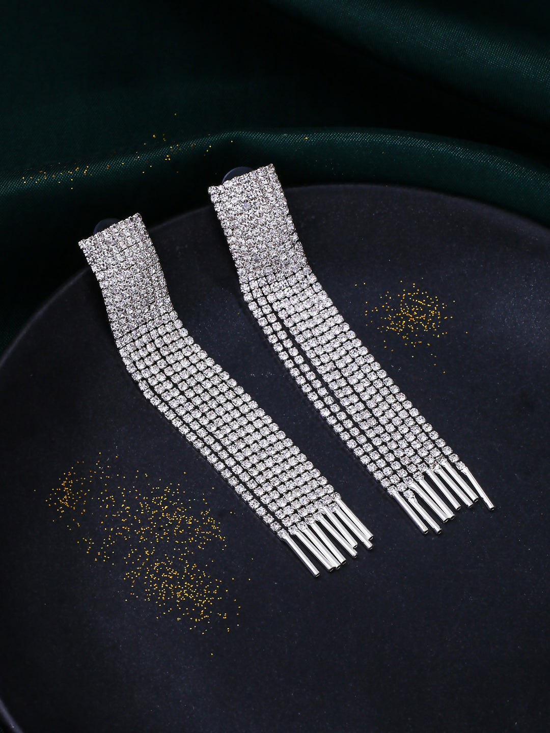 NVR Women Silver Toned Contemporary Ad Studded Drop Earrings - Distacart