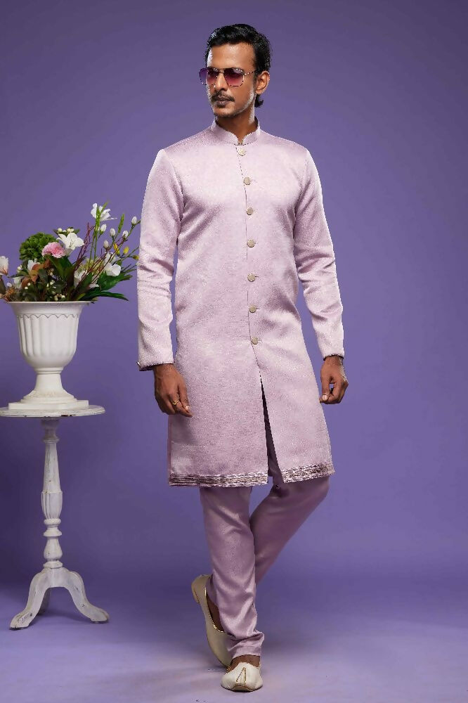 Raivat Ethnic Art Banarasi Silk Thread Work Kurta Pajama In Onion Pink Colour