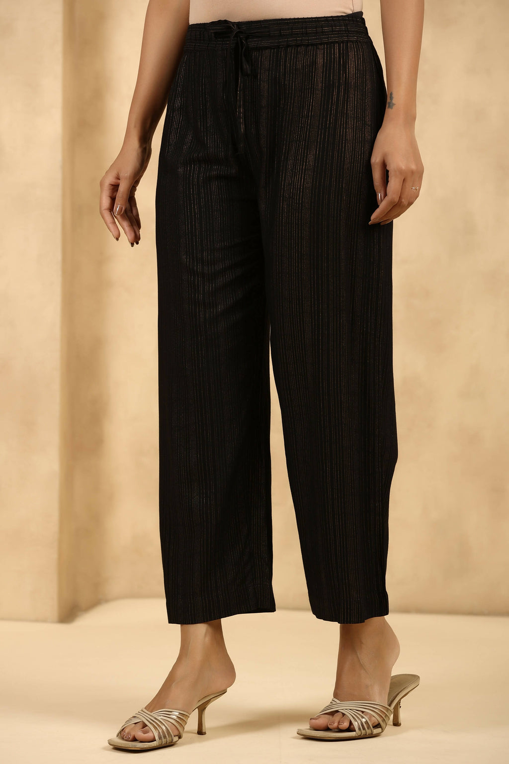 Juniper Women's Black Rayon Gold Printed Wide Leg Palazzo - Distacart
