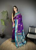 Joban Fashion Purple Banarasi Soft Silk Peacock Butta Work Saree - Distacart
