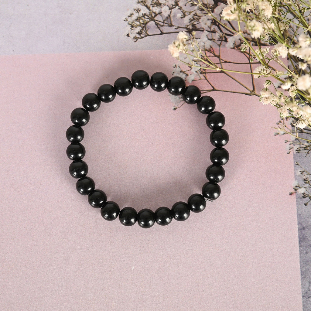NVR Men & Women Black Marbel Crystal Elasticated Bracelet - Distacart