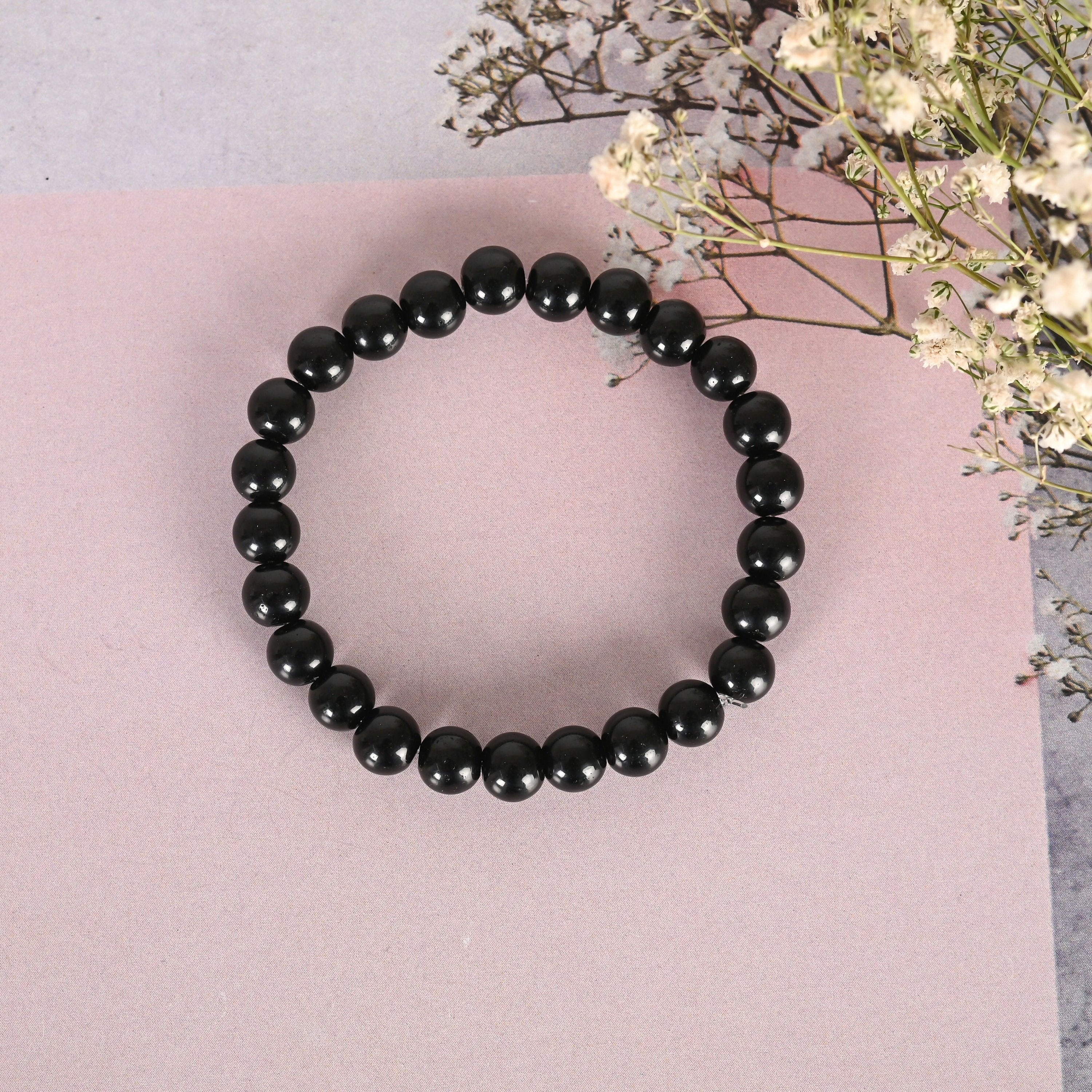 NVR Men & Women Black Marbel Crystal Elasticated Bracelet - Distacart