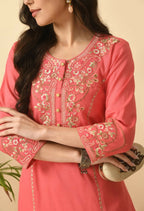 Joban Fashion Coral Cotton Rayon Kurta Set