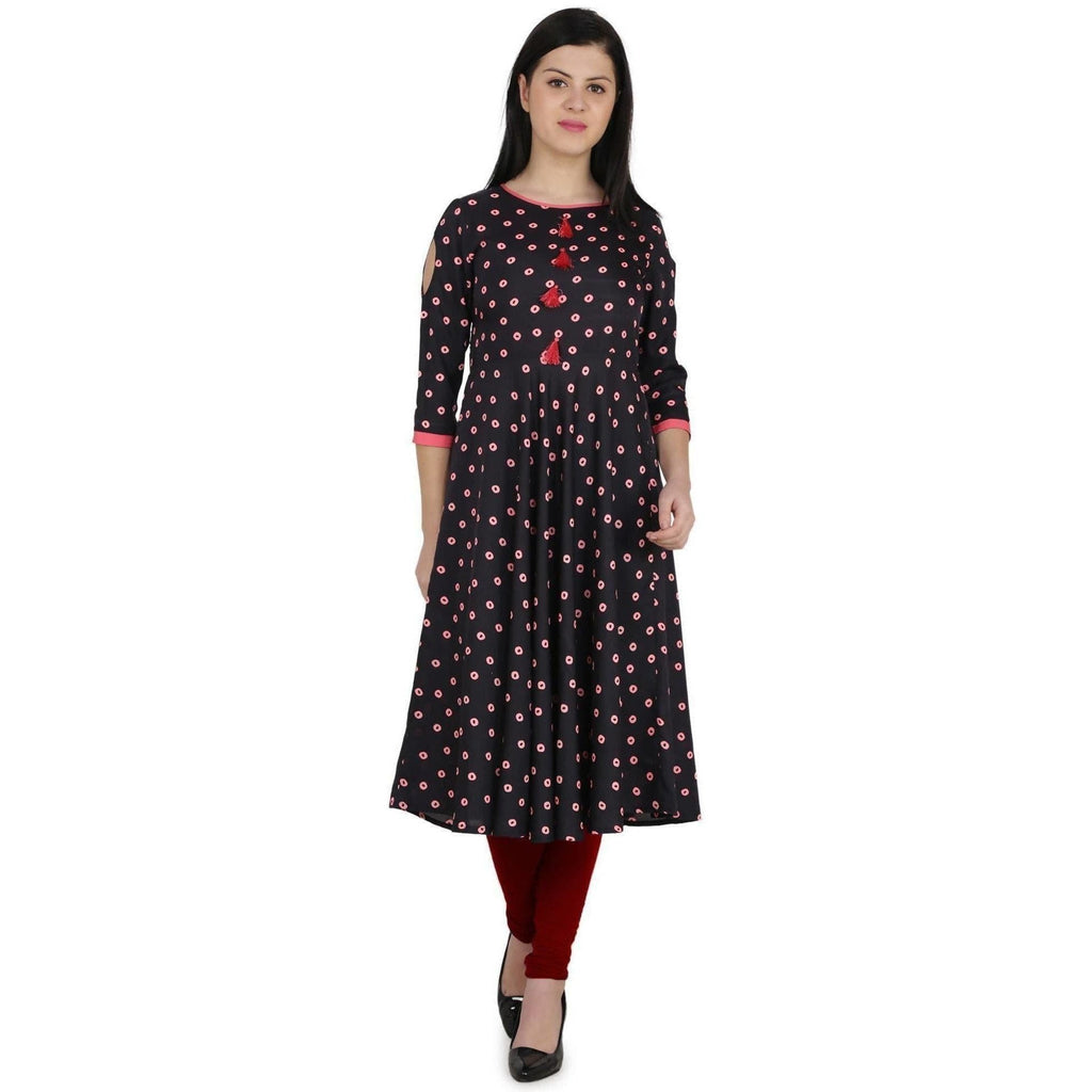 Kanoor Garment Women's Black A Line Round Neck Kurti