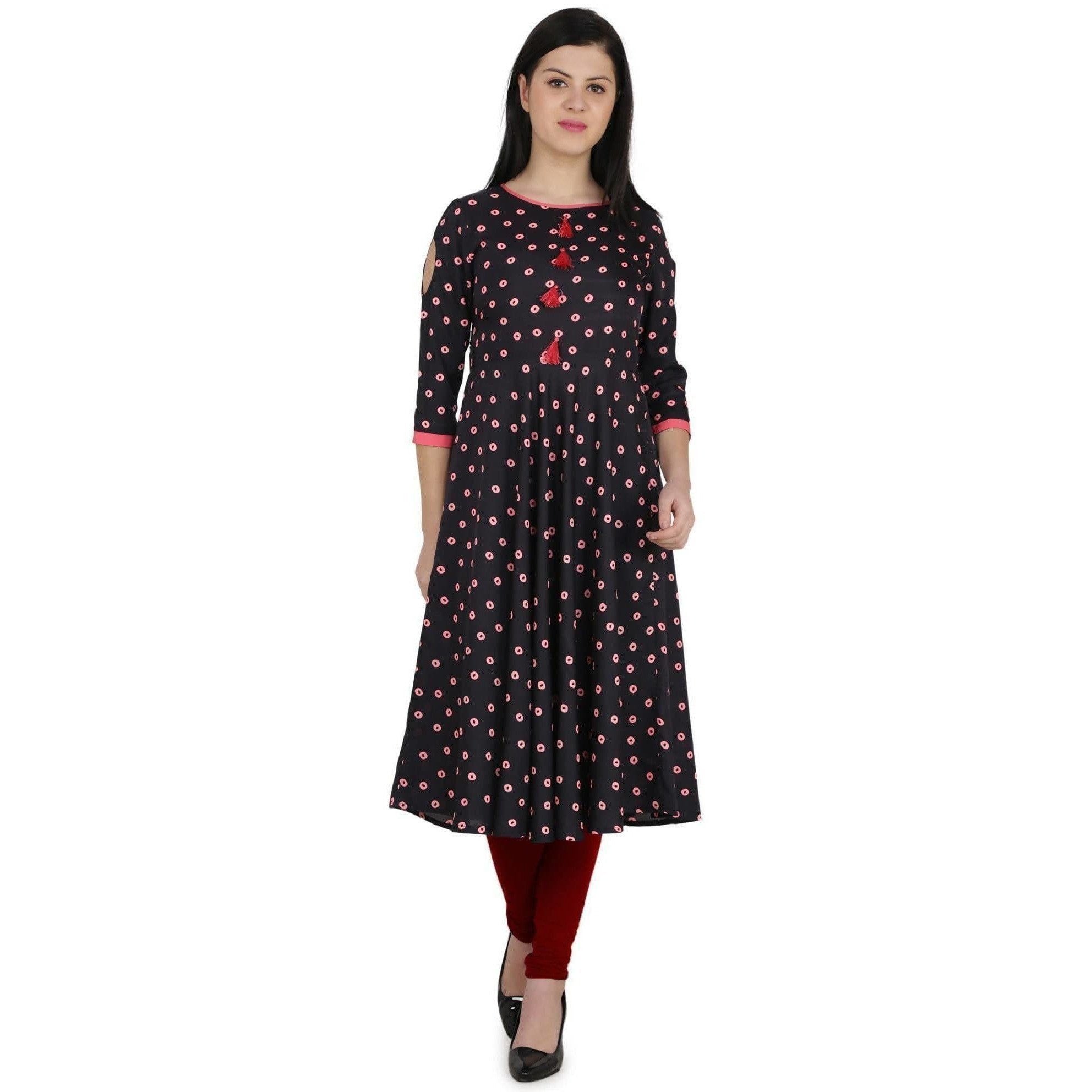 Kanoor Garment Women's Black A Line Round Neck Kurti