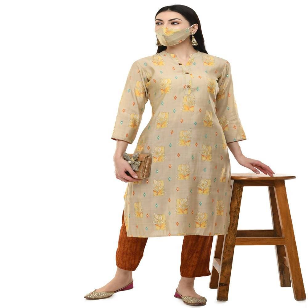 Lagi Women's Orange Printed Straight Kurta & Pant (MC45B)