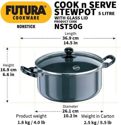Hawkins Non-stick Stewpot 26 cm Diameter 5 L with Glass Lid (NST50G/Q37)