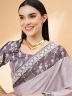Mauve Silk Georgette Ribbon Embroidery Saree - Norita Hit Design