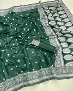 DEIANA'S Beautiful Designer Golden zari Soft Lichi Silk Saree - Green