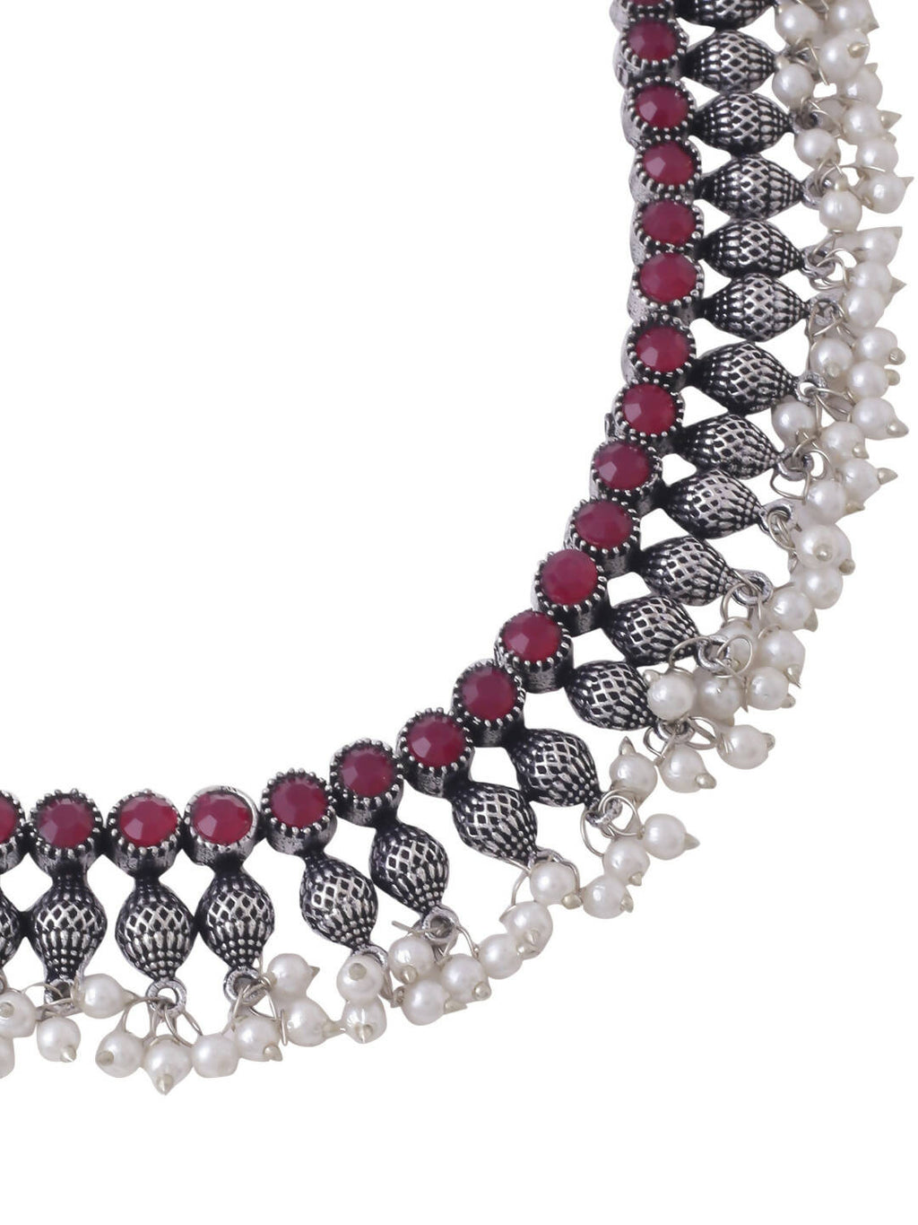 NVR Women Silver-Plated Stone Studded Oxidised Silver Jewellery Set