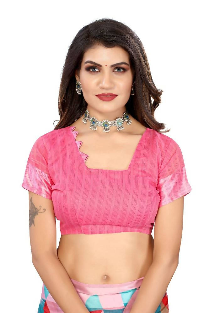 Vamika Pink Linen Satin Border Saree