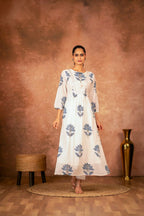 Joban Fashion Blue Floral Hand Block Printed Cotton Kurta Pant Set - Distacart