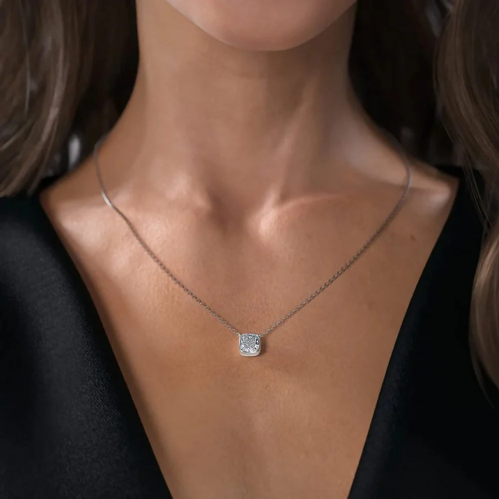 Cauer Elegant 14K White Gold Plated Moissanite Pendant Necklace