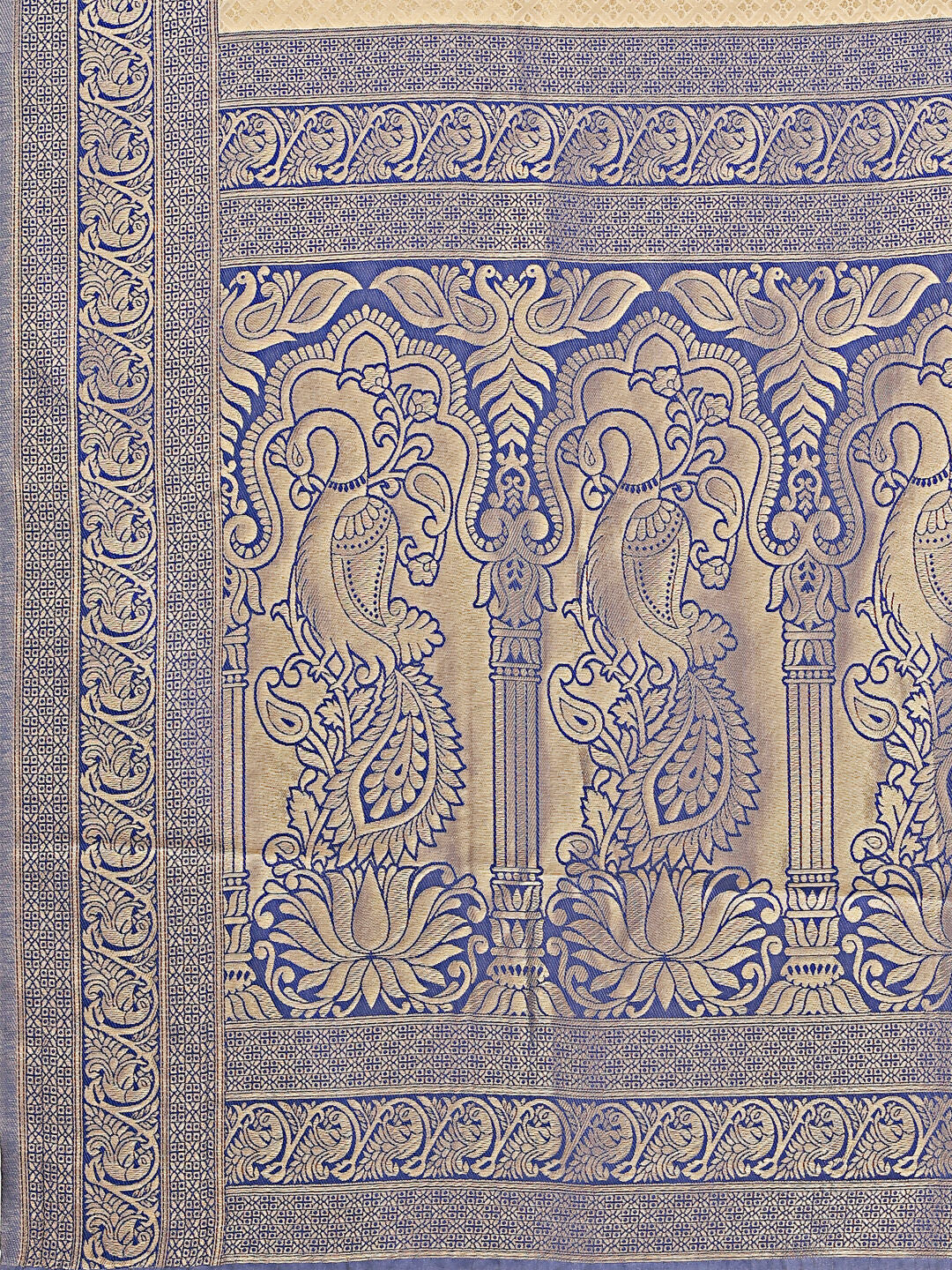 Shree Shyam Fashion Banarasi Silk Cream & Navy Blue Saree - Distacart