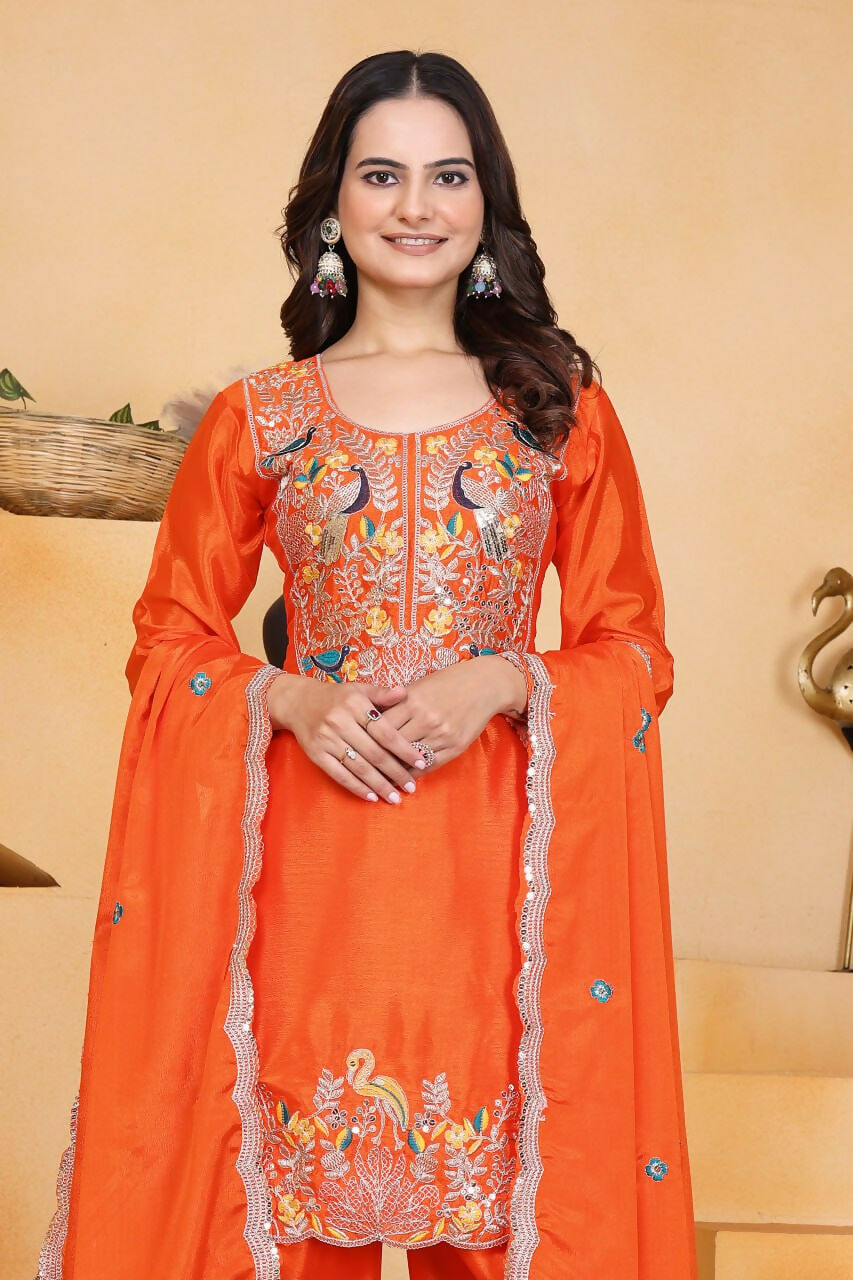 Joban Fashion Orange Silk Embroidered Dhoti Dhoti Set - Distacart