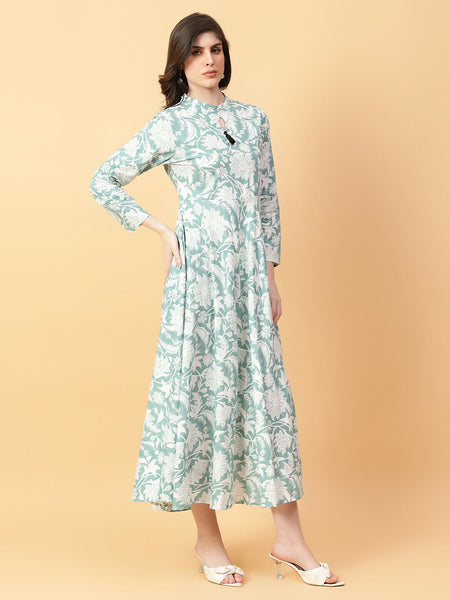 Joban Fashion Green Cotton Printed & Hand Work Dress