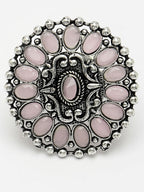 NVR Women's Pink Silver-Plated Circular Shape Adjustable Finger Ring