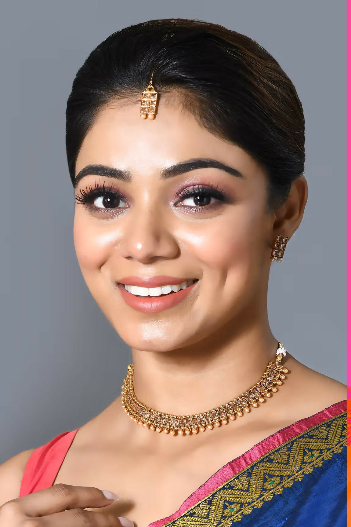 Joban Fashion Women Golden White Polki Necklace Set With Earrings