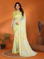 Partywear Designer Bright Moss Satin Patta lemon Fancy Saree - Durga
