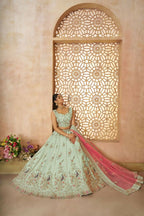 Kesar Fab Green Zari Silk Hand_Woven Lehenga