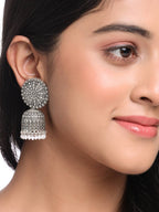 NVR Women Silver Toned Dome Shaped Jhumkas Earrings - Distacart