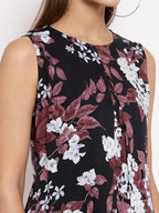 Myshka Women's Multi Crep Printed Sleeveless Round Neck Casual Top