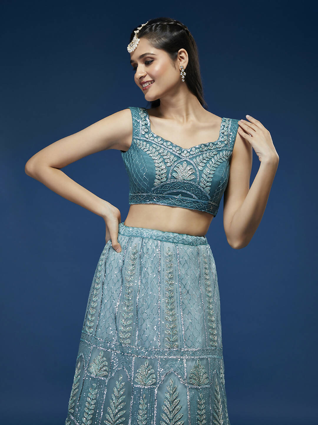 House of Panchhi Blue Net Gotapatti Work Lehenga & Blouse with Dupatta
