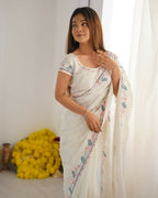 Vamsee Taniya White Silky Crush Saree