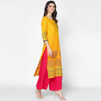 Cheera Hand Block Print Mustard Straight Kurta (MAAI-052K)
