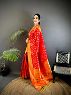Joban Fashion Red Butti Motifs Soft Silk Patola Saree - Distacart