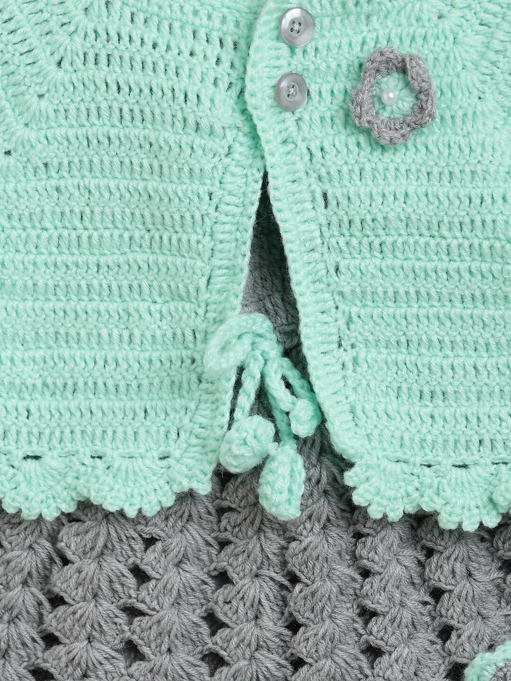 ChutPut Hand knitted Crochet Maharani Wool Dress For Baby Girls - Green