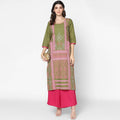 Cheera Hand Block Print Military Color Straight Kurta (MAAI-047K)