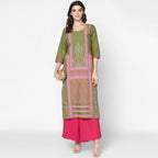 Cheera Hand Block Print Military Color Straight Kurta (MAAI-047K)