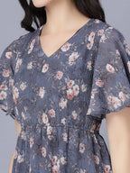Myshka Women Grey Floral Midi Dress - Distacart