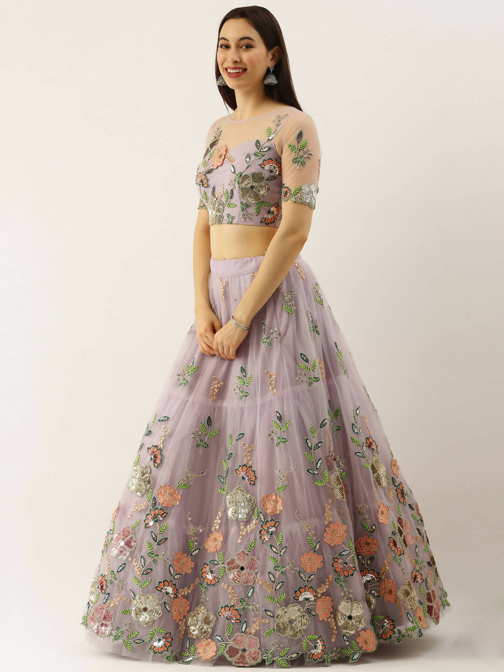 House of Panchhi Lavender - Net Embroidered Sequence Lehenga