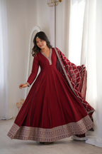 Lehenga Mart Designer Anarkali Suit With Kurta, Dupatta For Women-Dark Maroon - Distacart