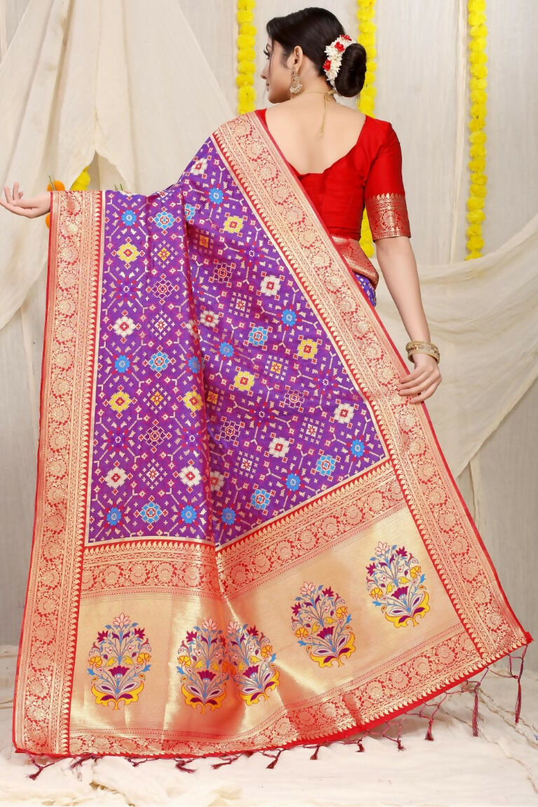 Jyoti Fashion Women's Purple Patola Silk Zari Woven Saree with Blouse - Distacart