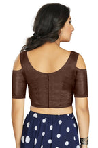 Aastha Fashion Women's Coffee Art Silk Cold Shoulder Sleeve Readymade Blouse