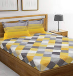 Vamika Printed Cotton Yellow & Multicolor Bedsheet With Pillow Covers (LEOC_CHECK_Y)
