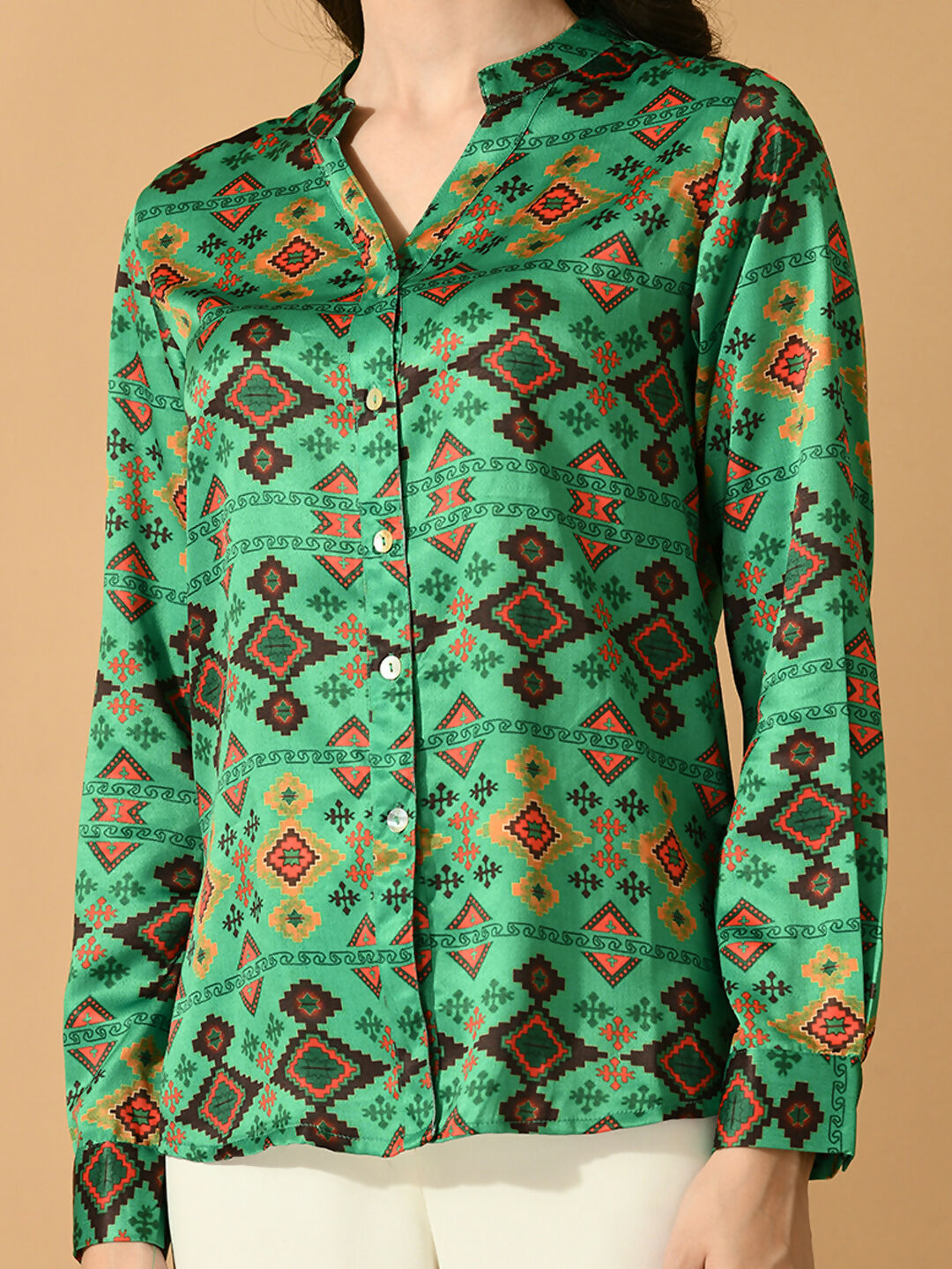 Myshka Women's Multi Satin Printed Smart Shirt