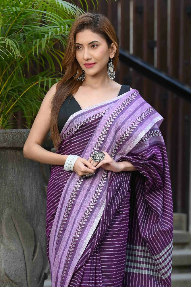 Beatitude Lavender Cotton Jacqaurd Border Tangail Handloom Saree