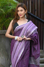 Beatitude Lavender Cotton Jacqaurd Border Tangail Handloom Saree