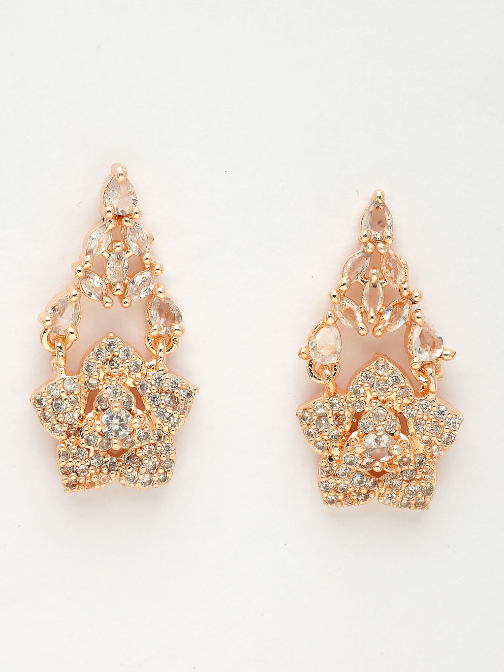 NVR Women's Rose Gold-Polished American Diamond-Studded Handcrafted Jewellery Set