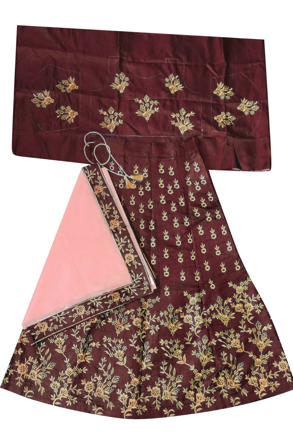 Dwiden Maroon Baby Doll Tafetta Sattin Semi-Stitched Girl's Lehenga Choli