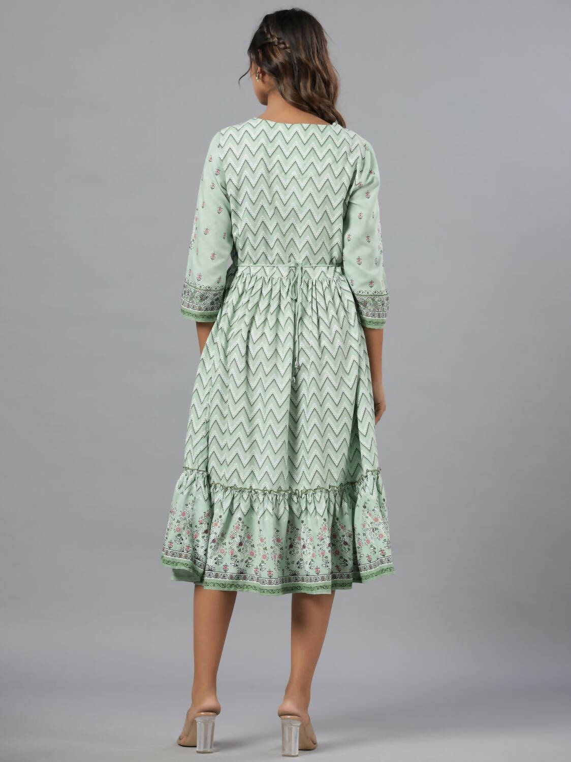 Juniper Women Sage Green Rayon Printed Jacket Style Midi Dress - Distacart