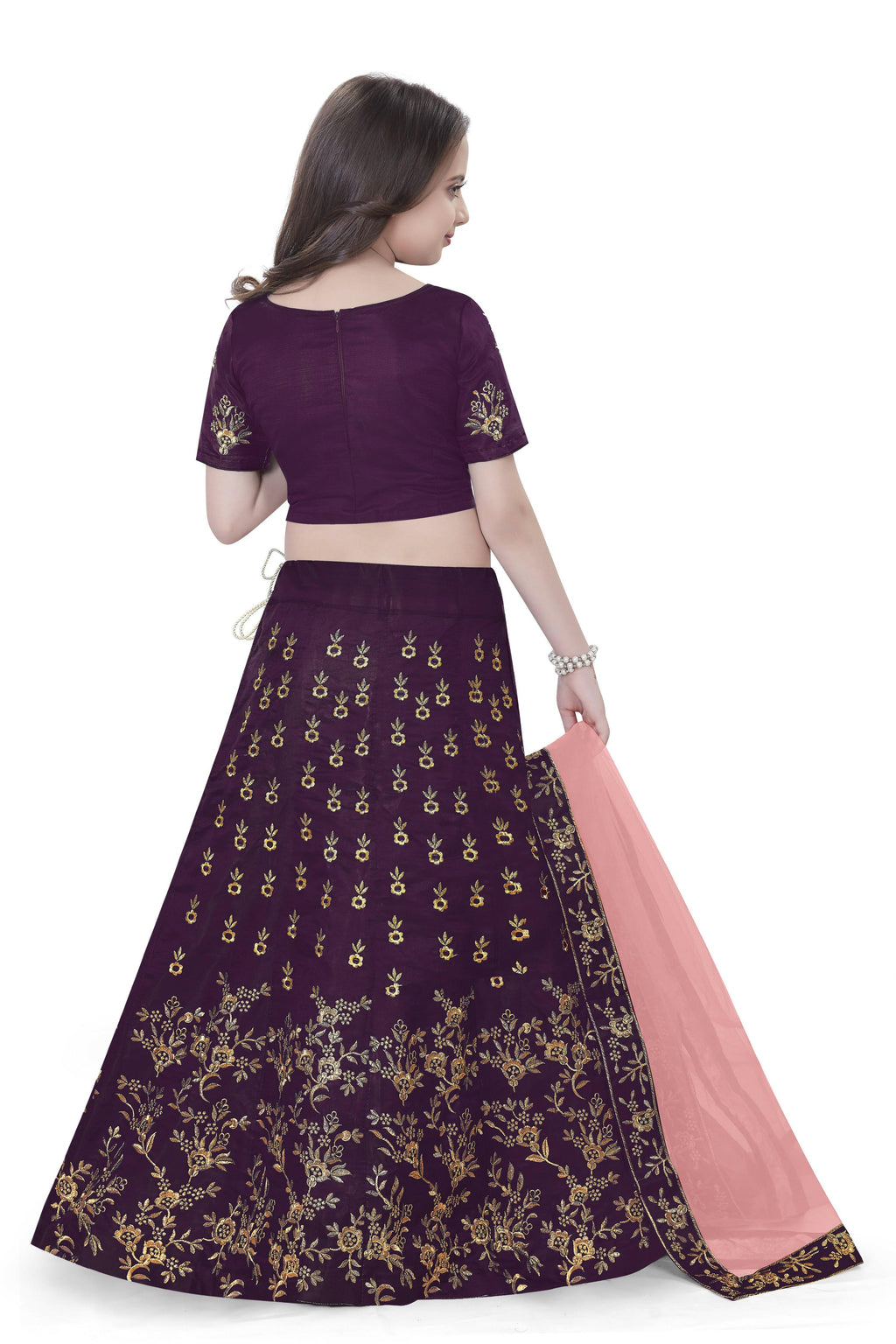 Dwiden Purple Baby Doll Tafetta Sattin Semi-Stitched Girl's Lehenga Choli