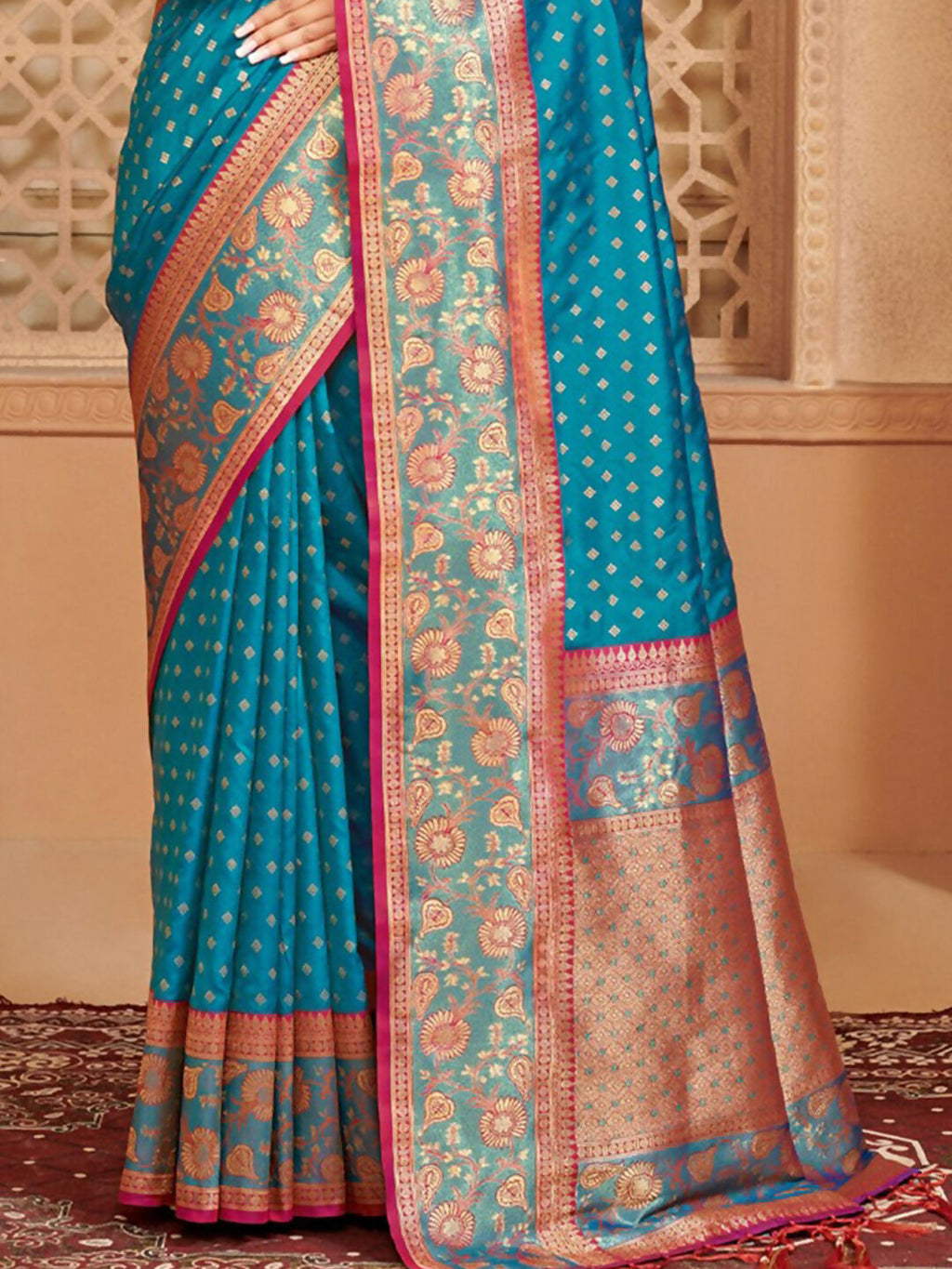 Shree Shyam Fashion Silk Blend Blue Saree - Distacart