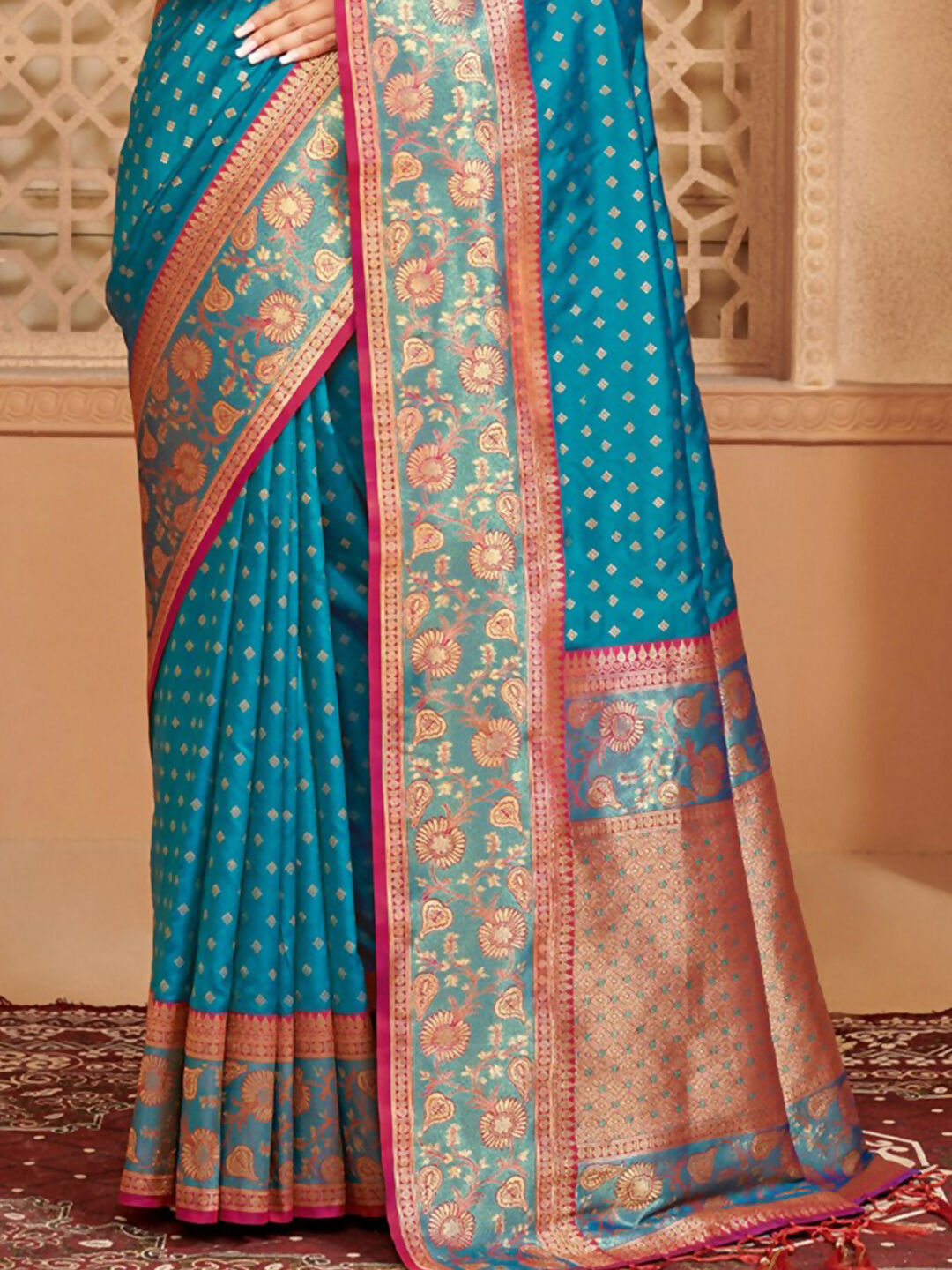 Shree Shyam Fashion Silk Blend Blue Saree - Distacart