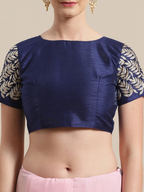 Saree Mall Pink & Navy Blue Embroidered Saree - Distacart